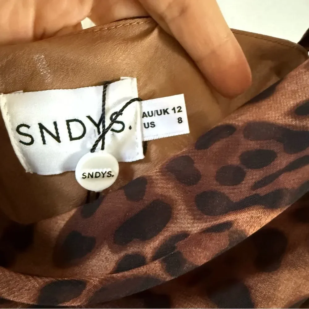 SNDYS Skin Leopard Animal Print Cowl Draped Neck Mini Slip Dress 8 NWT